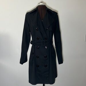 Lightweight Black Cotton Trench, cotton/silk, size 4/6 chic womenswear jacket